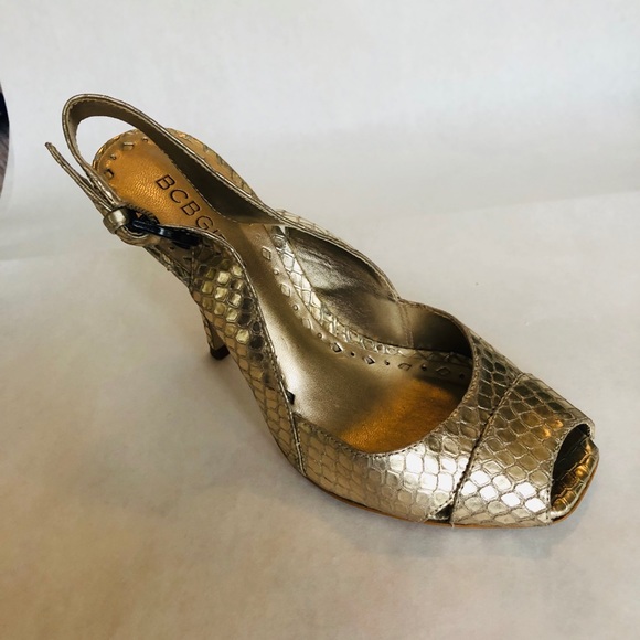 Shoes - BCBGirls Gold Slingback Peeptoe